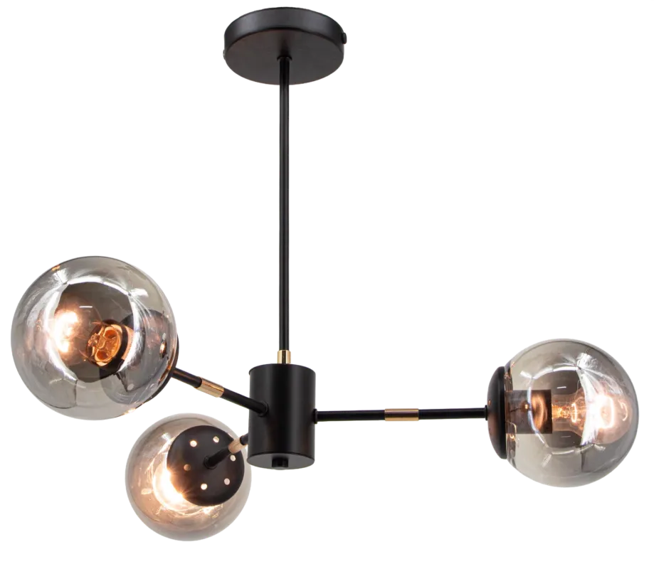 Super okazja Lampa wisząca czarno-złota 3-punktowa 8044/3A ze szklanymi kloszami - Lampy Elem